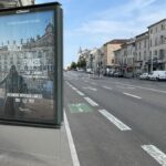 Affiche voie publique de la Métropole de Nancy pour annoncer les 40 ans du classement des trois places au patrimoine mondial de l'UNESCO